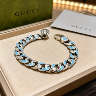 Gucci GG Blue Enamel Link Chain Bracelet