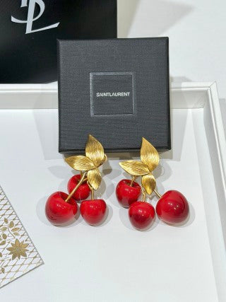 YSL Jardin Rouge Cherry Clip Earrings
