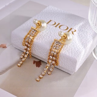 Dior Tribale Crystal Cascade Pearl Earrings