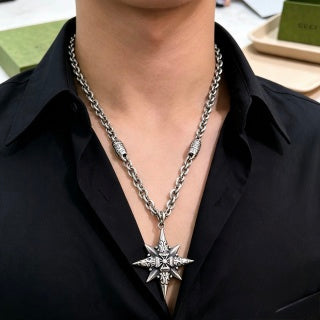 Gucci Starburst GG Charm Silver Chain Necklace