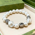 Gucci GG Pearl Bead Silver Accent Bracelet