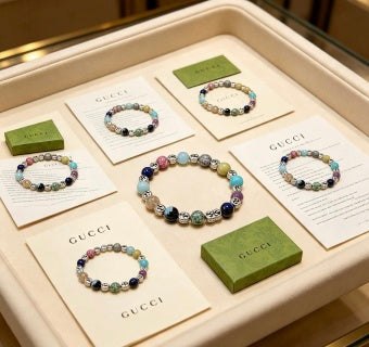 Gucci GG Multicolor Gemstone Bead Silver Accent Bracelet