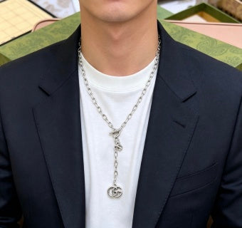 Gucci Interlocking G Silver Drop Chain Necklace