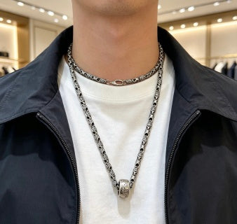 Gucci GG Engraved Barrel Pendant Silver Long Necklace