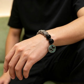 Gucci GG Black Bead Medallion Charm Bracelet