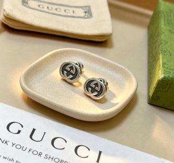 Gucci GG Interlocking Circle Silver Stud Earrings