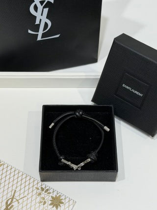YSL Cassandre Noir Leather Cord Bracelet