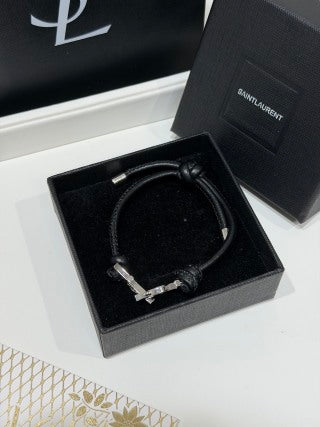 YSL Cassandre Noir Leather Cord Bracelet