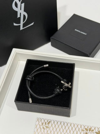 YSL Cassandre Noir Leather Cord Bracelet