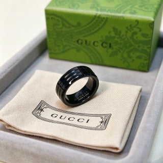 Gucci GG Black Enamel Gold Edge Band Ring
