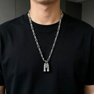 Gucci GG Twin Barrel Charm Silver Chain Necklace