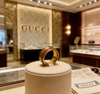 Gucci GG Vintage Stripe Gold Band Ring