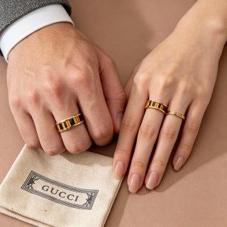 Gucci GG Striped Enamel Gold Band Ring