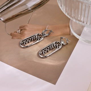 Gucci GG Engraved Oval Drop Silver Earrings
