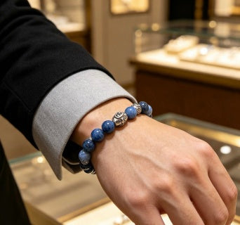 Gucci GG Blue Lapis Bead Silver Accent Bracelet