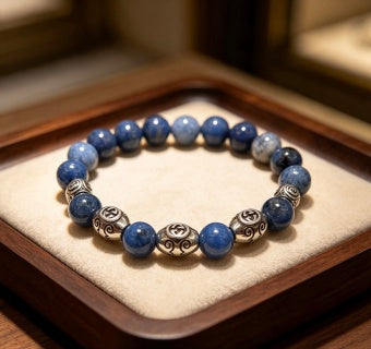 Gucci GG Blue Lapis Bead Silver Accent Bracelet