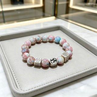 Gucci GG Pink Marble Bead Silver Accent Bracelet