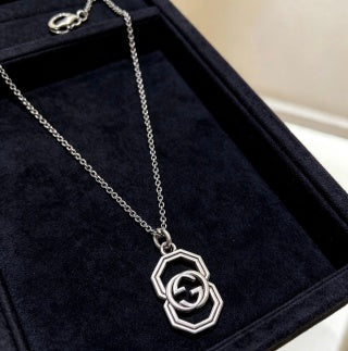 Gucci GG Octagonal Pendant Silver Chain Necklace