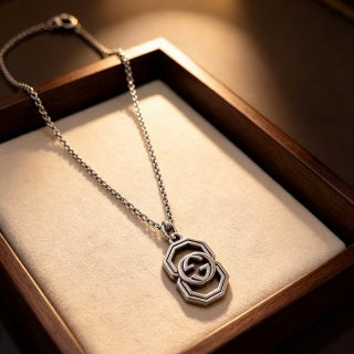 Gucci GG Octagonal Pendant Silver Chain Necklace