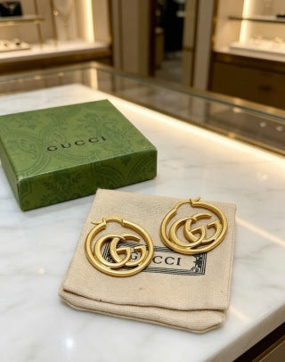 Gucci GG Interlocking Circle Gold Hoop Earrings