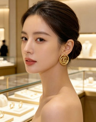 Gucci GG Interlocking Circle Gold Hoop Earrings