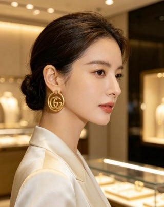 Gucci GG Interlocking Circle Gold Hoop Earrings