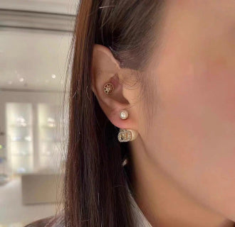 Dior Tribale Pearl Charm Stud Earrings
