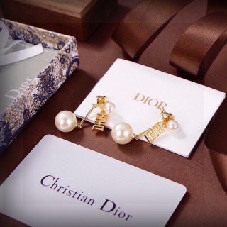 Dior Evelyne Pearl Letter Drop Stud Earrings