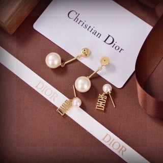 Dior Evelyne Pearl Letter Drop Stud Earrings