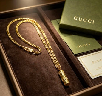 Gucci GG Barrel Pendant Rope Chain Necklace