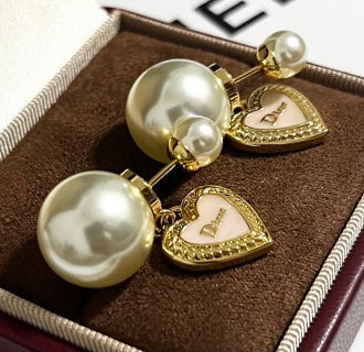 Dior Amara Pearl Heart Charm Stud Earrings
