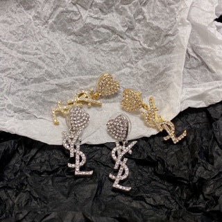 YSL Cœur Pavé Monogram Drop Earrings