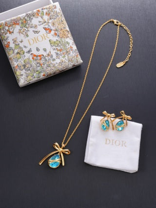 Dior Elara Aqua Crystal Ribbon Drop Stud Earrings