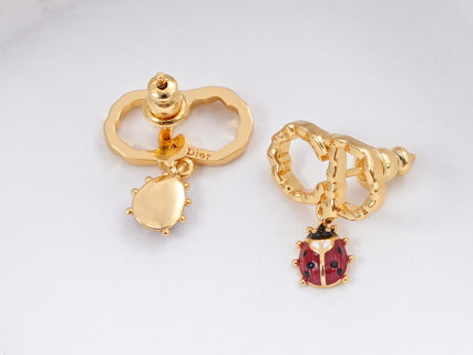 Dior Valoria Ruby Beetle Charm Hoop Stud Earrings