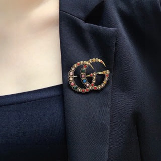Gucci Crystal GG Interlocking Logo Brooch