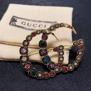 Gucci Crystal GG Interlocking Logo Brooch