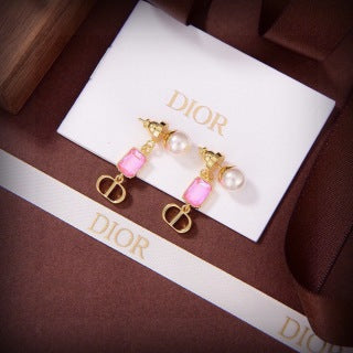 Dior Amelie Pearl Crystal Letter Drop Stud Earrings