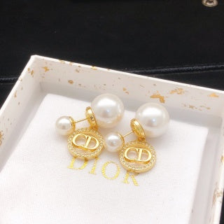 Dior Lucienne Crystal Halo CD Pearl Stud Earrings