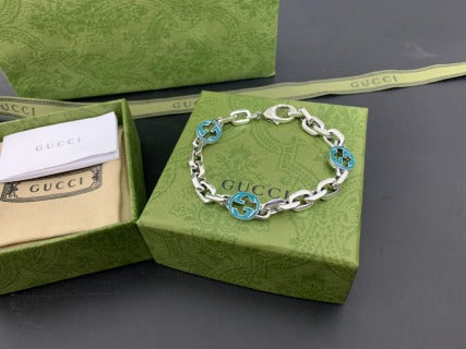 Gucci Interlocking G Blue Enamel Link Chain Bracelet