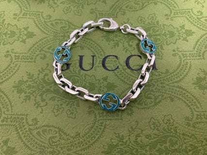 Gucci Interlocking G Blue Enamel Link Chain Bracelet