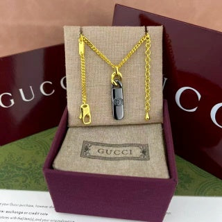 Gucci Logo Tag Bar Pendant Chain Necklace