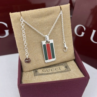 Gucci Web Stripe Rectangular Plaque Pendant Necklace