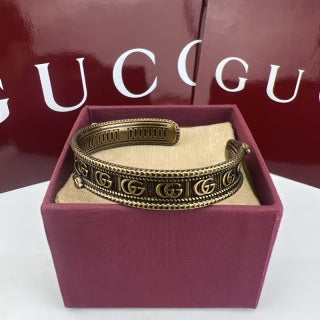 Gucci GG Engraved Vintage Open Cuff Bracelet