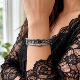 Gucci GG Engraved Vintage Open Cuff Bracelet