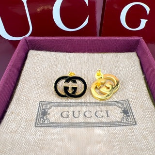 Gucci GG Enamel Interlocking Logo Stud Earrings