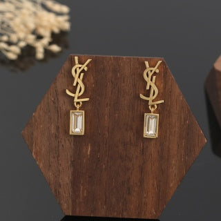 YSL Monogram Crystal Tag Drop Earrings