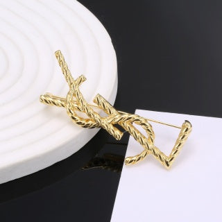 YSL Twisted Rope Monogram Gold Brooch