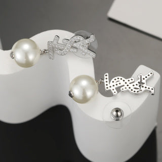 YSL Pearl Emblem Drop Earrings