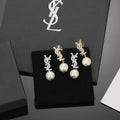 YSL Pearl Emblem Drop Earrings