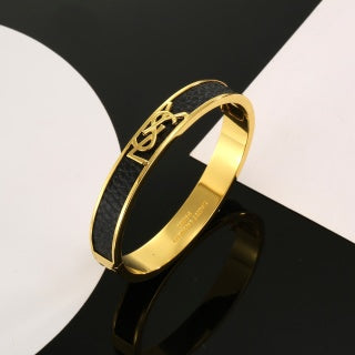 YSL Noir Enamel Monogram Cuff Bracelet